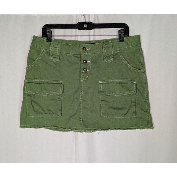 Wet Seal Skirt 13 Junior's Green Cargo Pocket Raw Hem Button Fly Mini Y2K Cotton - Picture 1 of 6